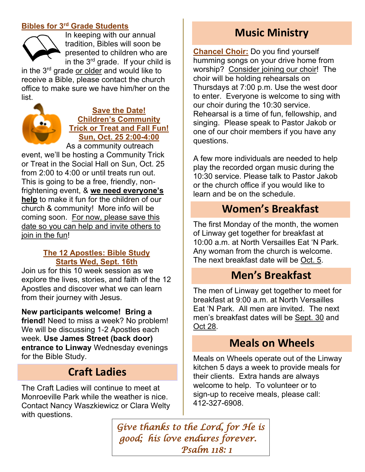 3rd Grade Bibles, Fall Fun & Music Ministry – The Linway News (September/October 2026)